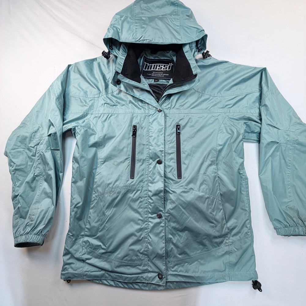 Mossi Mens M Motorcycle Rain Jacket Blue Packable Hood Mesh Lined Windbreaker